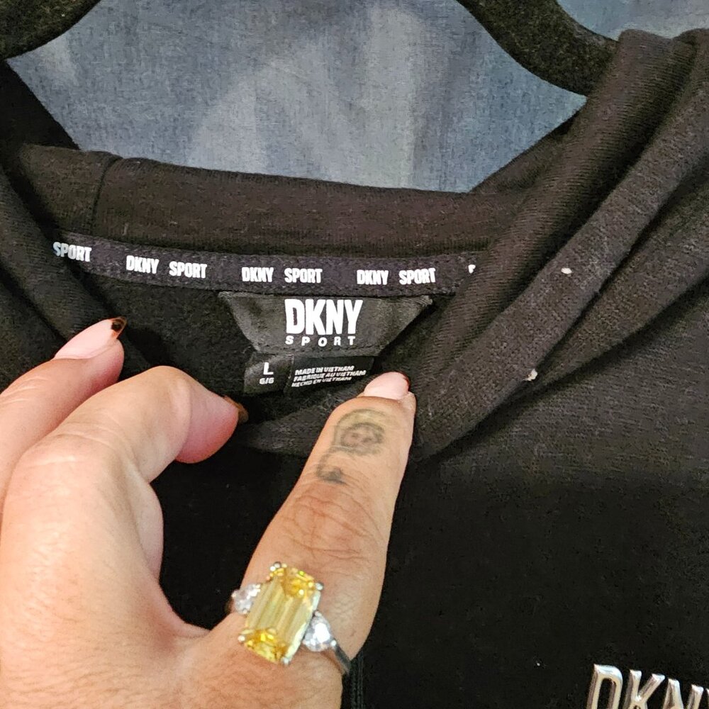 DKNY Sport black hoodie with chrome DKNY logo. Size L - Picture 3 of 4